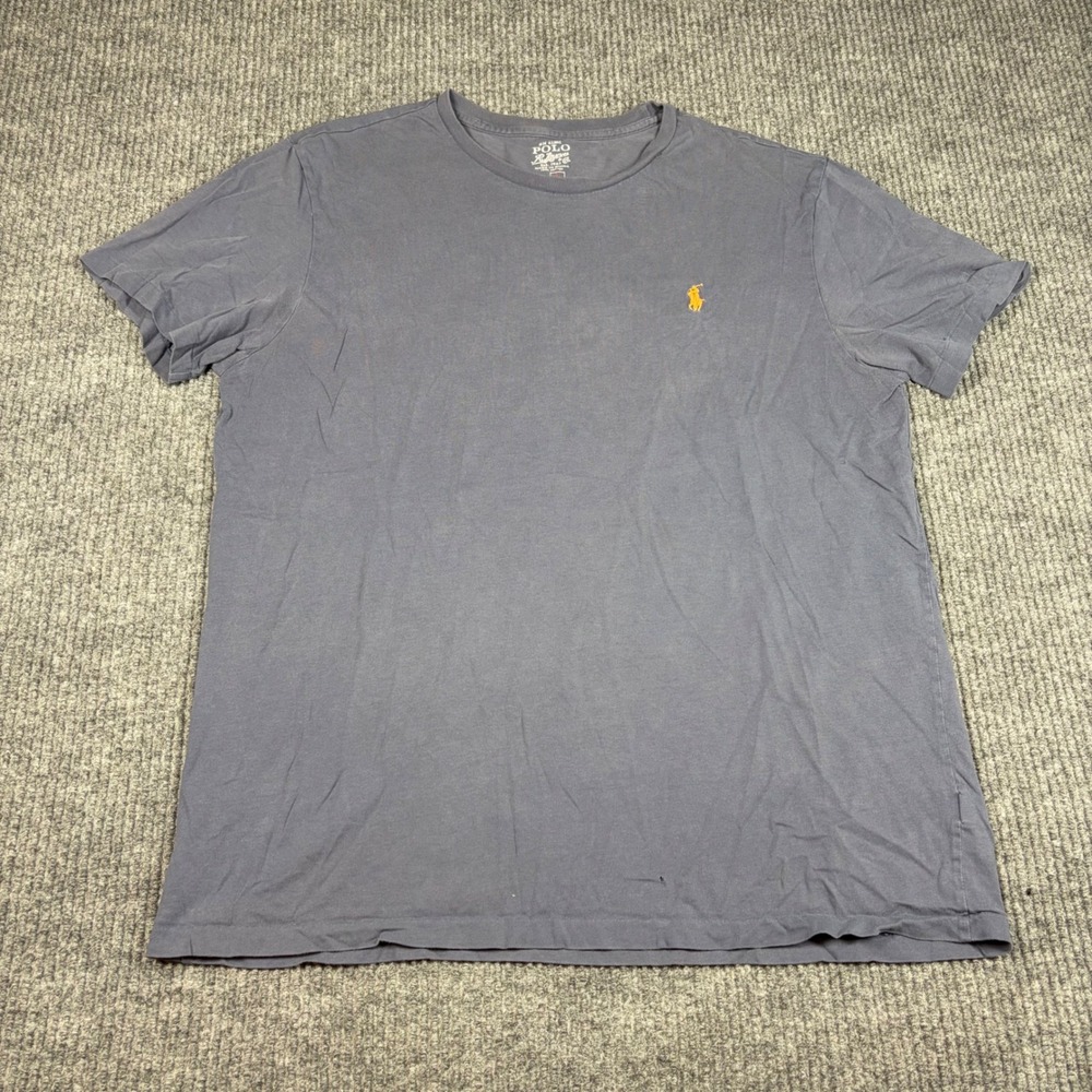 Polo Ralph Lauren Shirt Mens L Blue Short Sleeve Orange Pony Logo Cotton